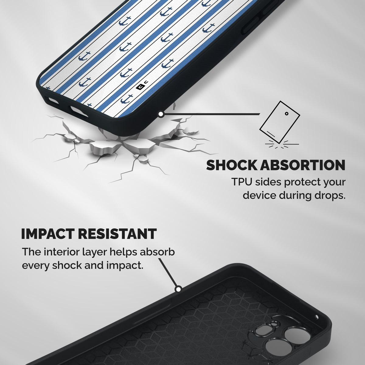 Anchor Stripe Lines Shockproof Hybrid Protection (Metal + TPU) Back Case Cover