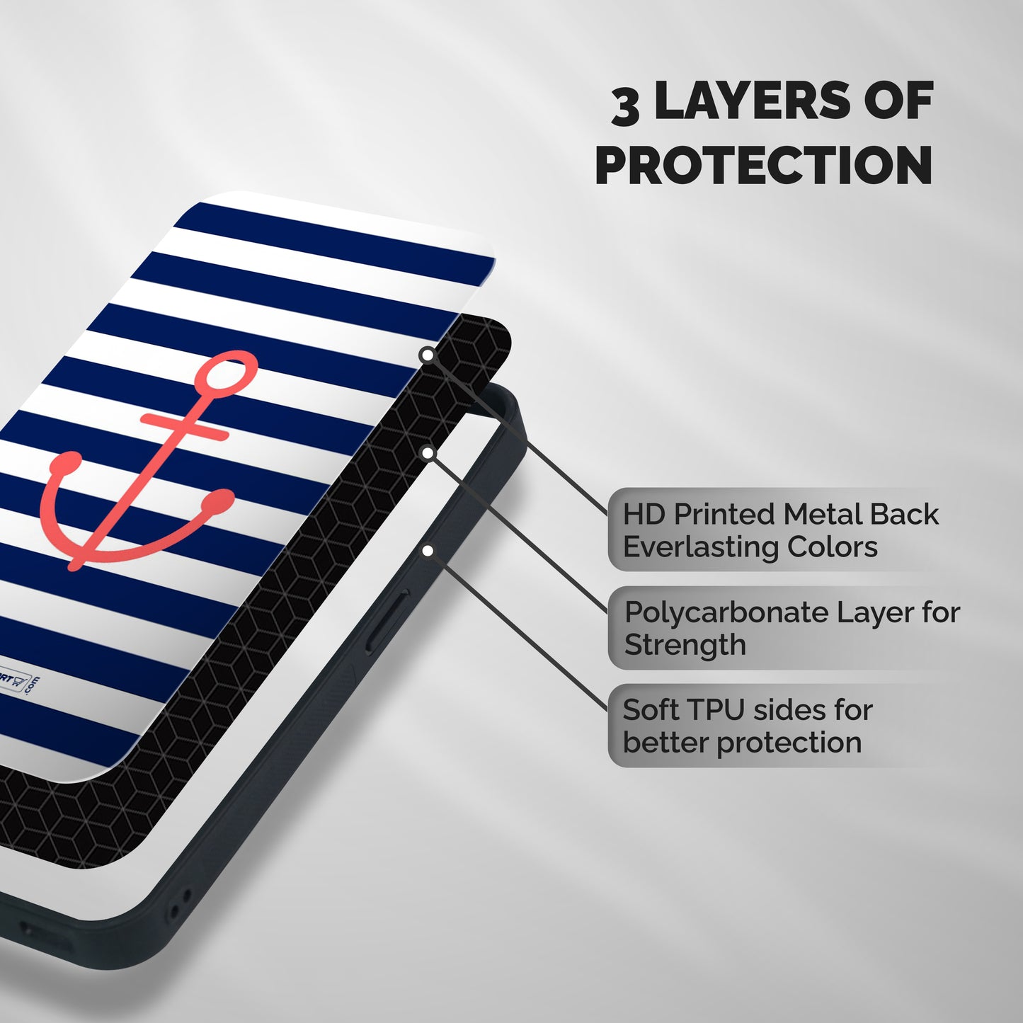 Anchor Stripes Shockproof Hybrid Protection (Metal + TPU) Back Case Cover