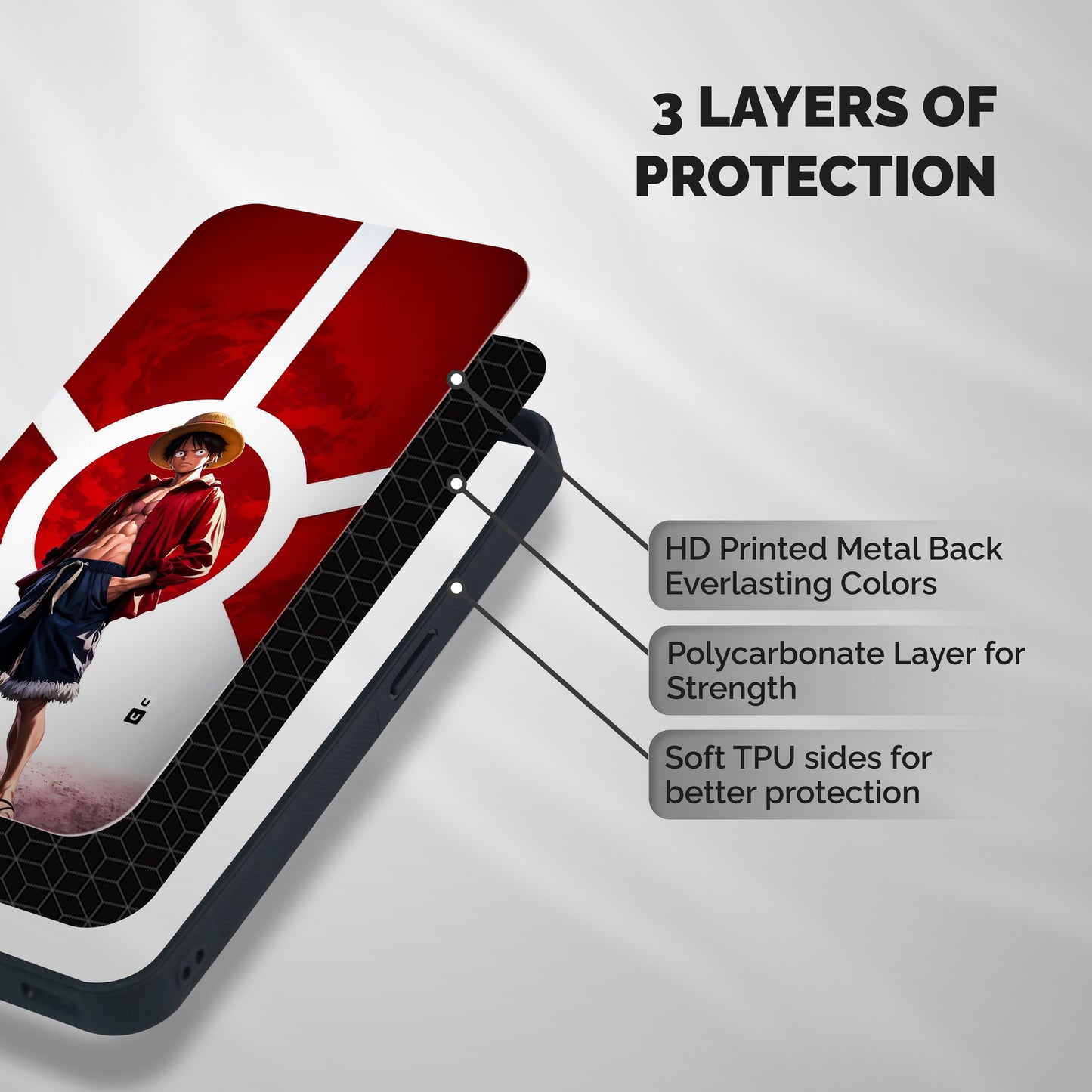 Angry Monkey D Luffy Shockproof Hybrid Protection (Metal + TPU) Back Case Cover