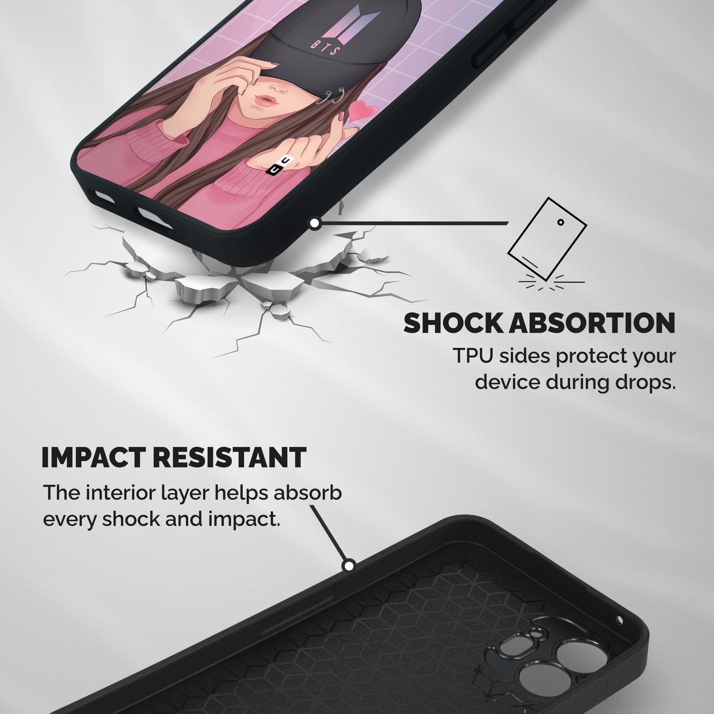 Anime Beautiful BTS Girl Shockproof Hybrid Protection (Metal + TPU) Back Case Cover