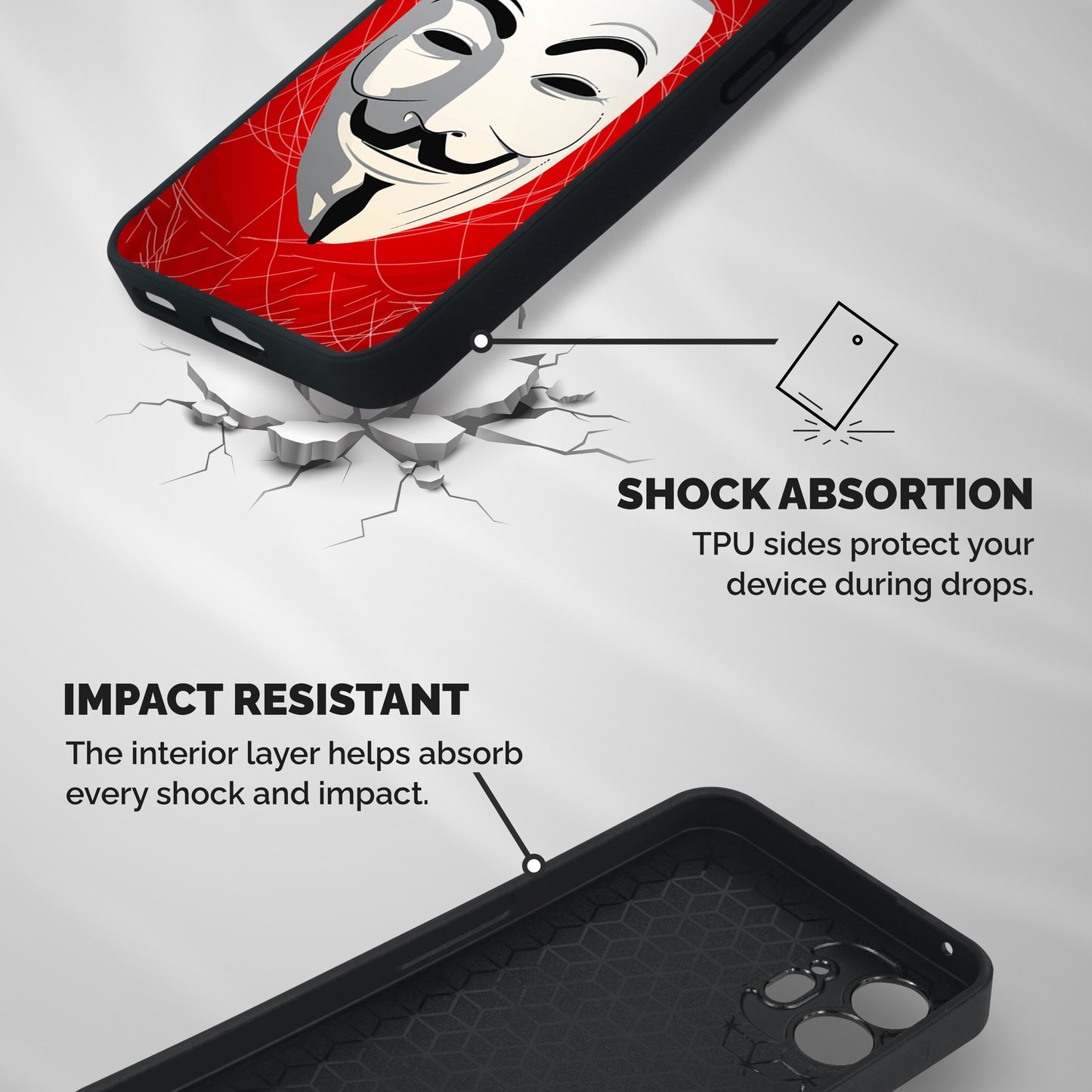 Anonymous Mask Abstract Shockproof Hybrid Protection (Metal + TPU) Back Case Cover