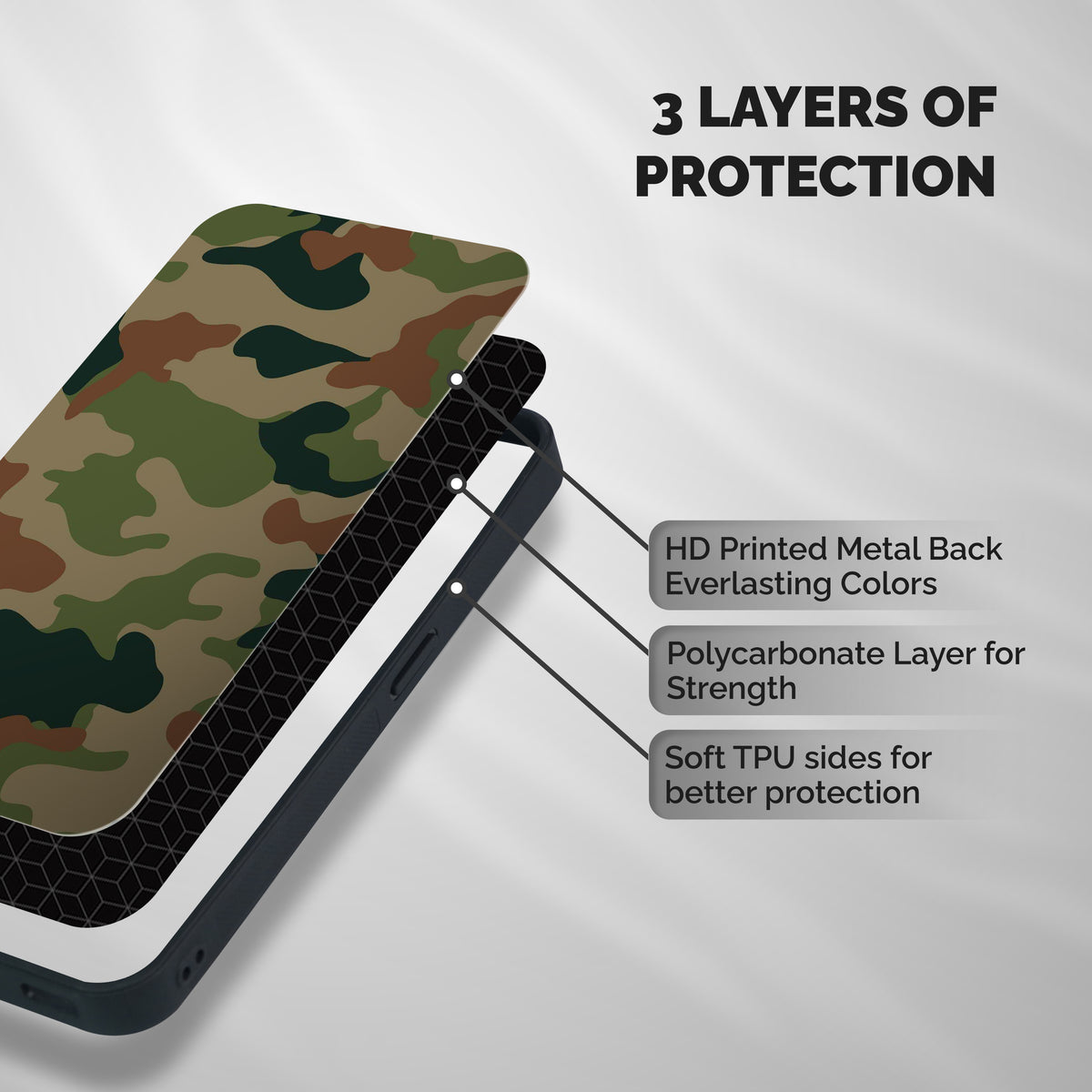 Army Camouflage Shockproof Hybrid Protection (Metal + TPU) Back Case Cover
