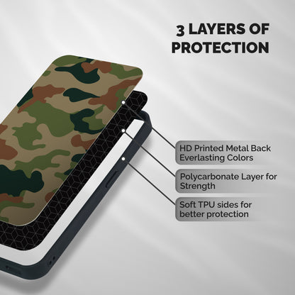 Army Camouflage Shockproof Hybrid Protection (Metal + TPU) Back Case Cover