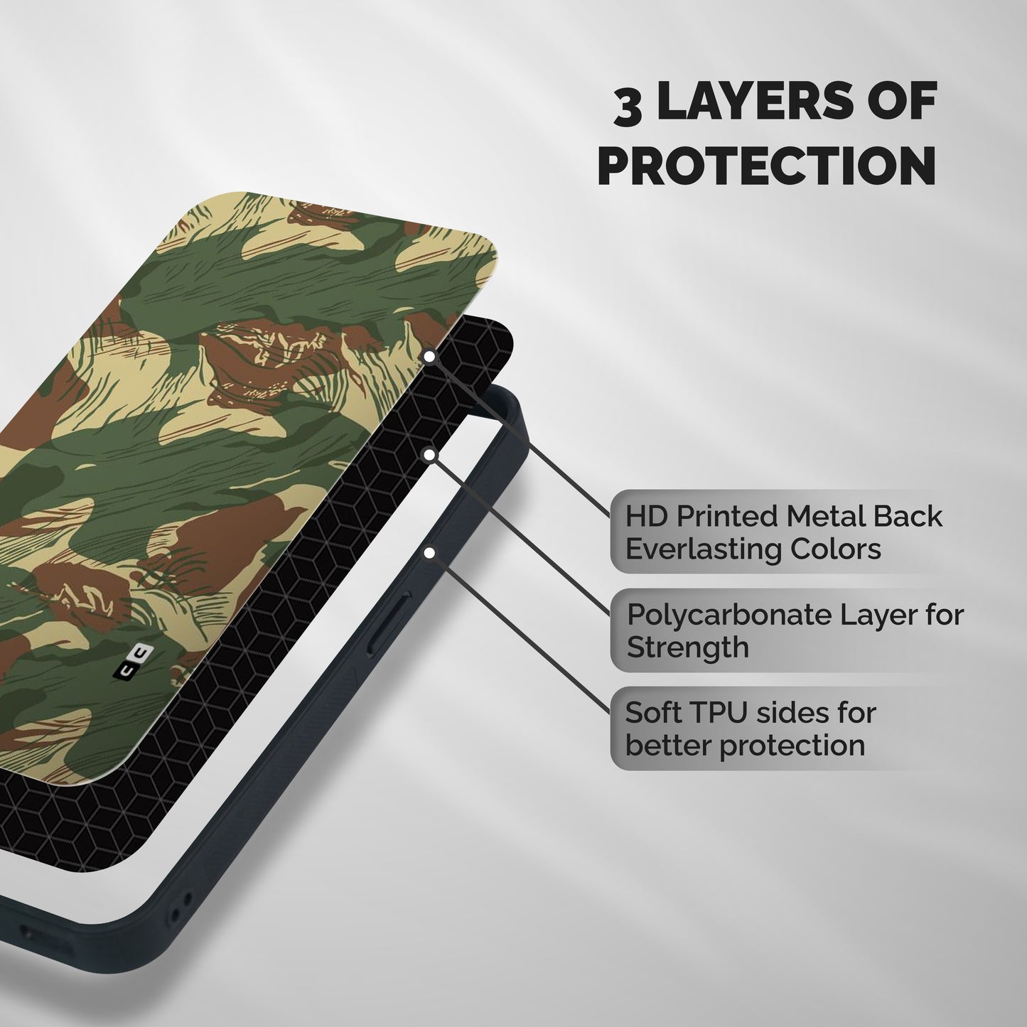 Army Design Shockproof Hybrid Protection (Metal + TPU) Back Case Cover