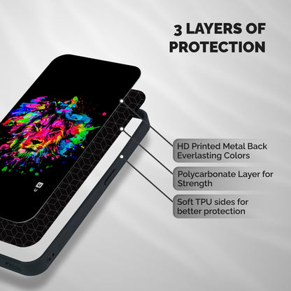 Artistic Lion Art Splash Shockproof Hybrid Protection (Metal + TPU) Back Case Cover