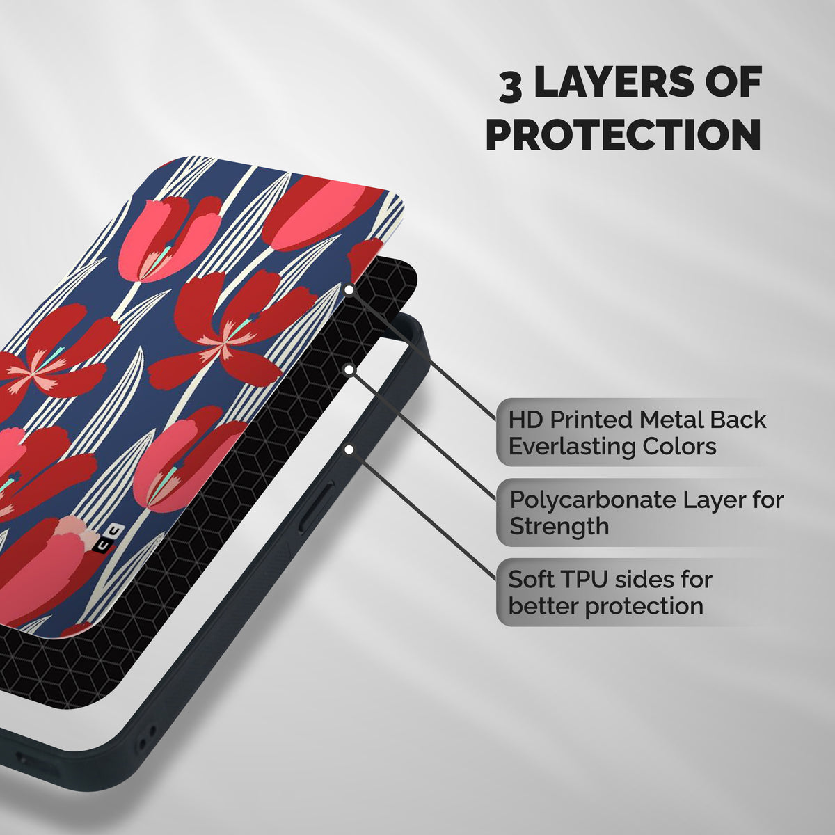 Artistic Tulips Shockproof Hybrid Protection (Metal + TPU) Back Case Cover