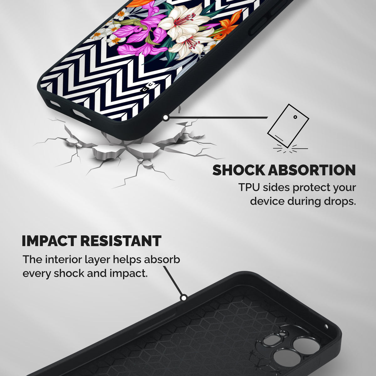 Artsy ZigZag Floral Shockproof Hybrid Protection (Metal + TPU) Back Case Cover