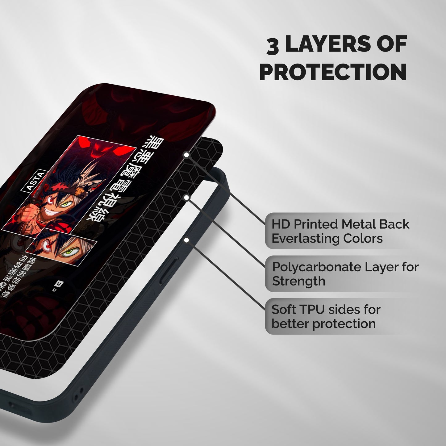 Asta Black Clover Shockproof Hybrid Protection (Metal + TPU) Back Case Cover