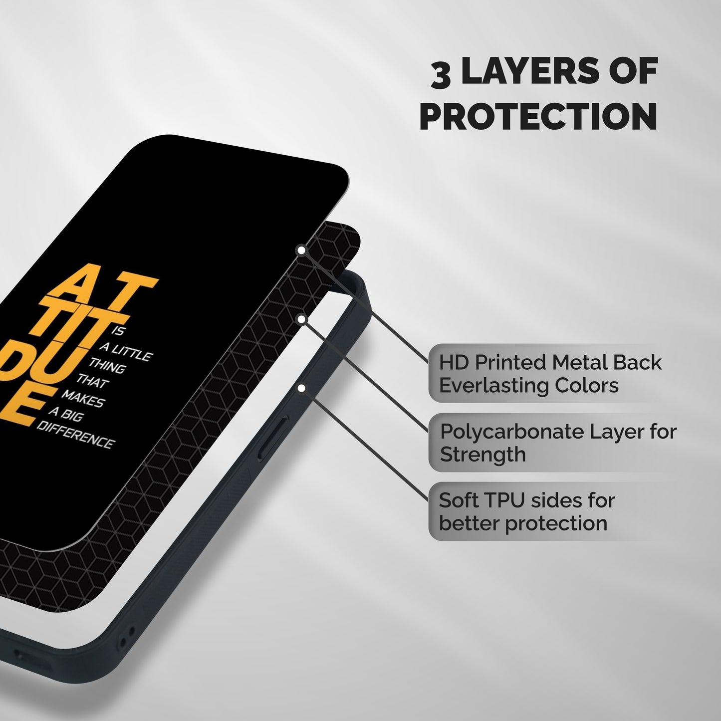 Attitude Difference Shockproof Hybrid Protection (Metal + TPU) Back Case Cover