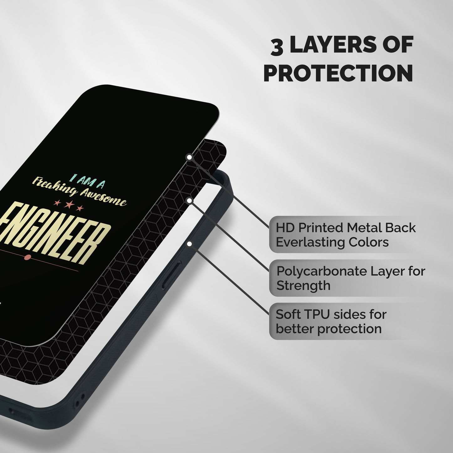 Awesome Engineer Shockproof Hybrid Protection (Metal + TPU) Back Case Cover