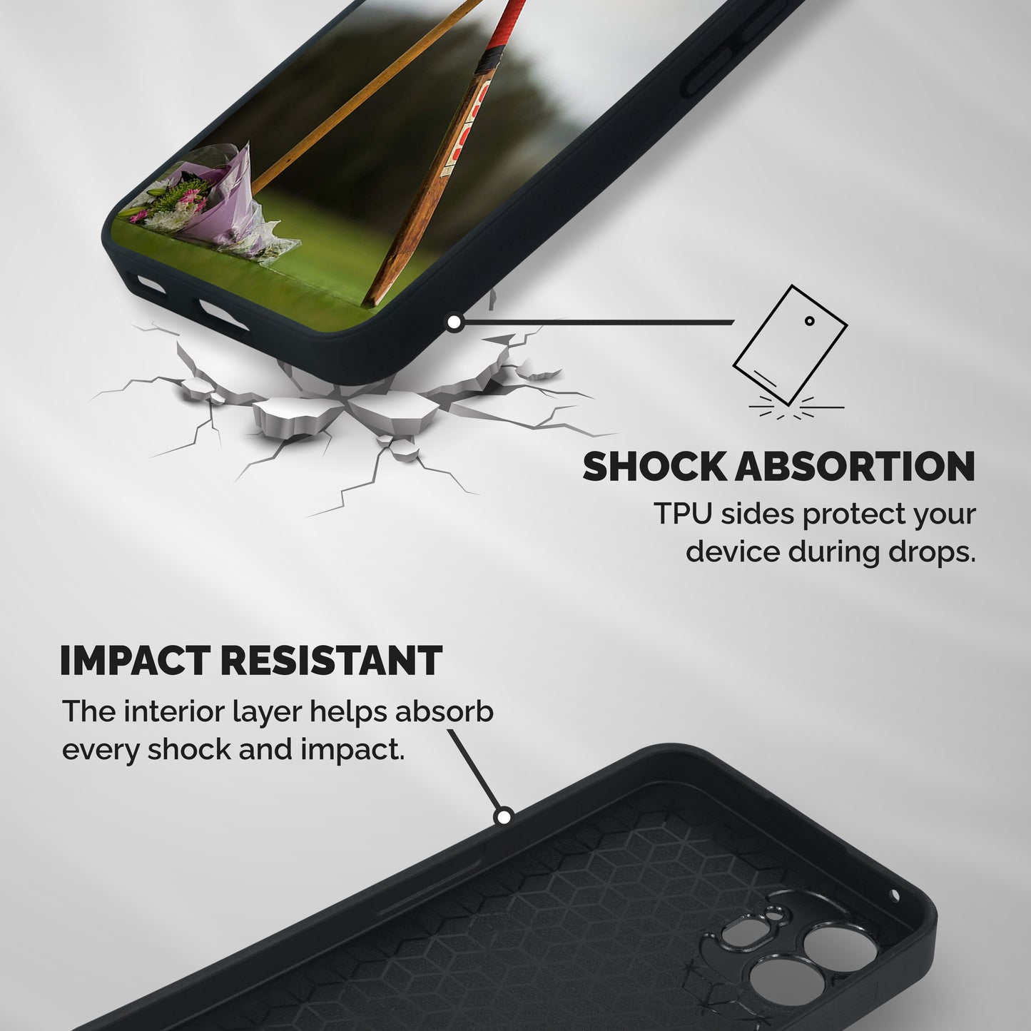 Bat Wicket Shockproof Hybrid Protection (Metal + TPU) Back Case Cover