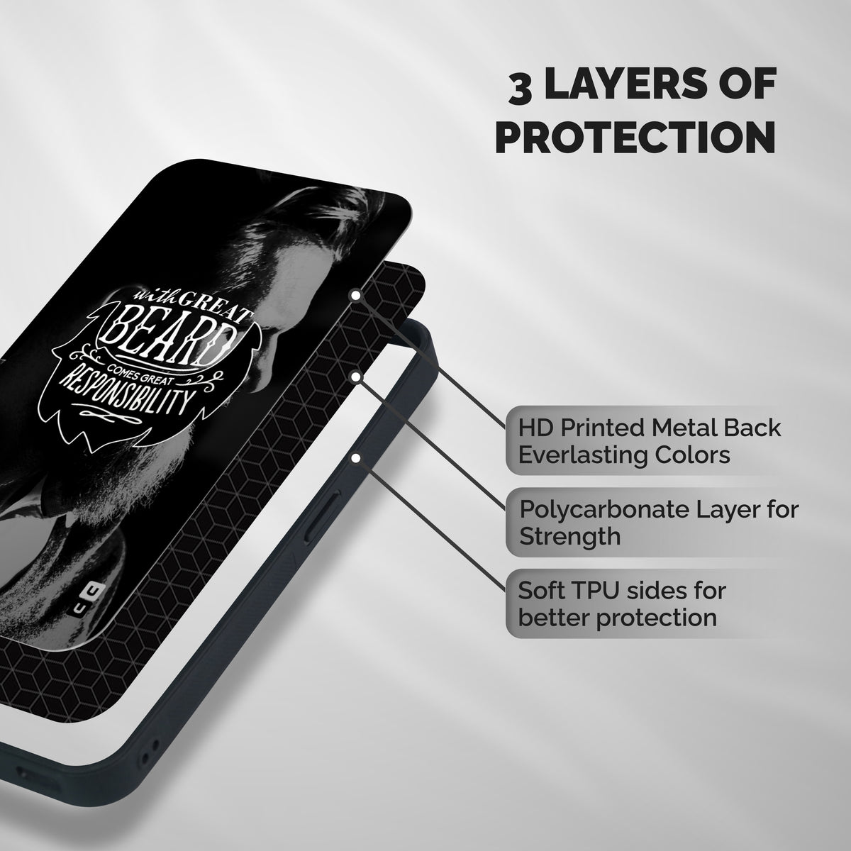 Beard Responsibility Quote Shockproof Hybrid Protection (Metal + TPU) Back Case Cover