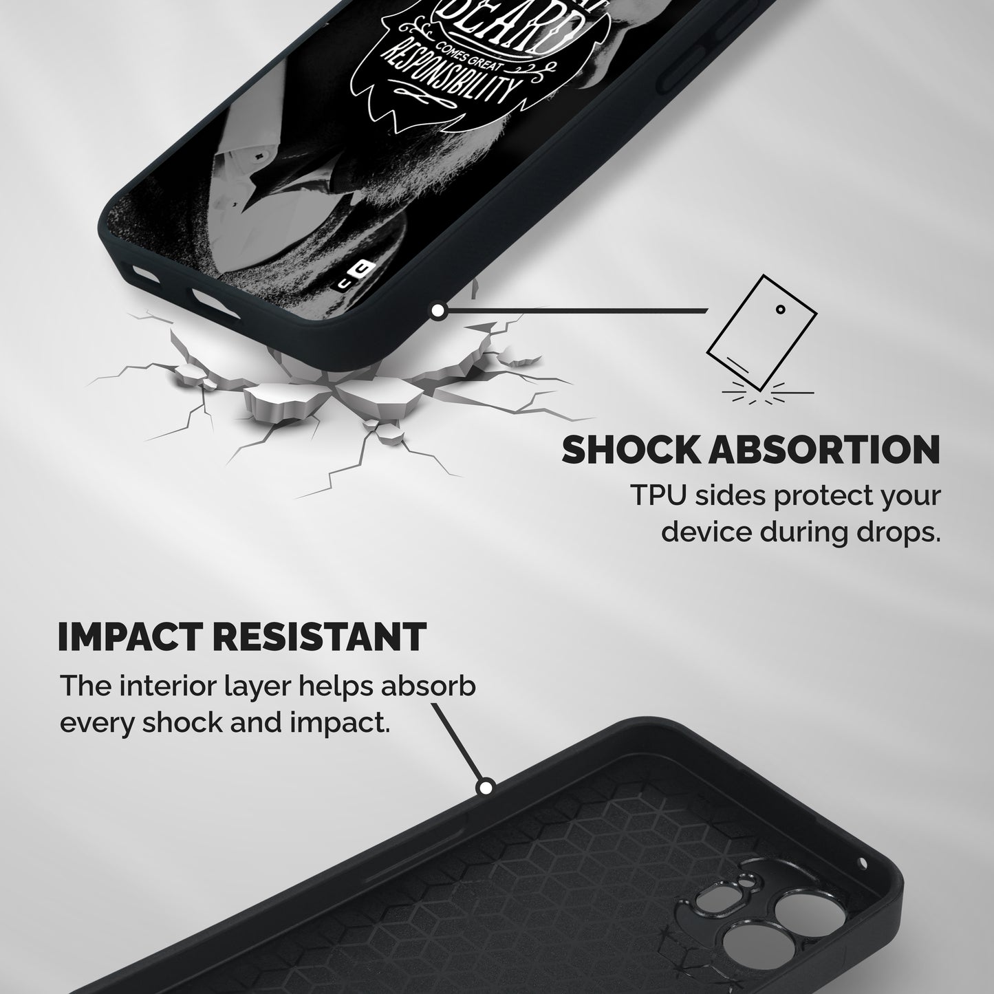 Beard Responsibility Quote Shockproof Hybrid Protection (Metal + TPU) Back Case Cover