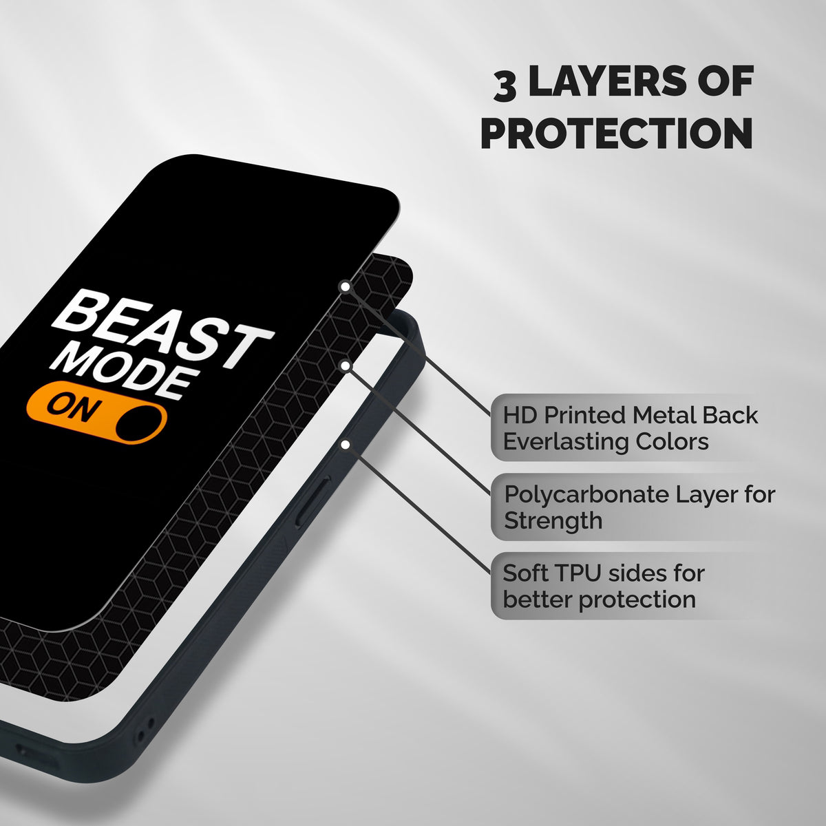 Beast Mode Switched On Shockproof Hybrid Protection (Metal + TPU) Back Case Cover