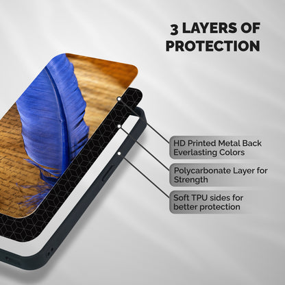 Beautiful Blue Feather Shockproof Hybrid Protection (Metal + TPU) Back Case Cover