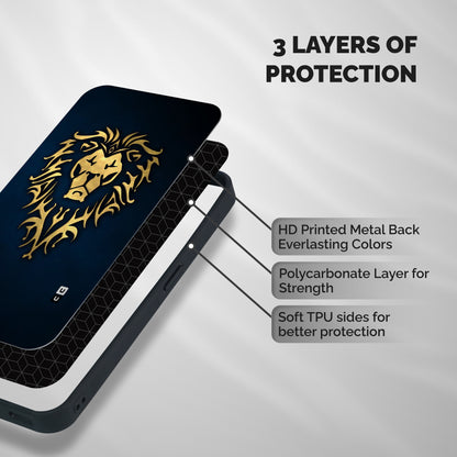 Beautiful Golden Lion Design Shockproof Hybrid Protection (Metal + TPU) Back Case Cover