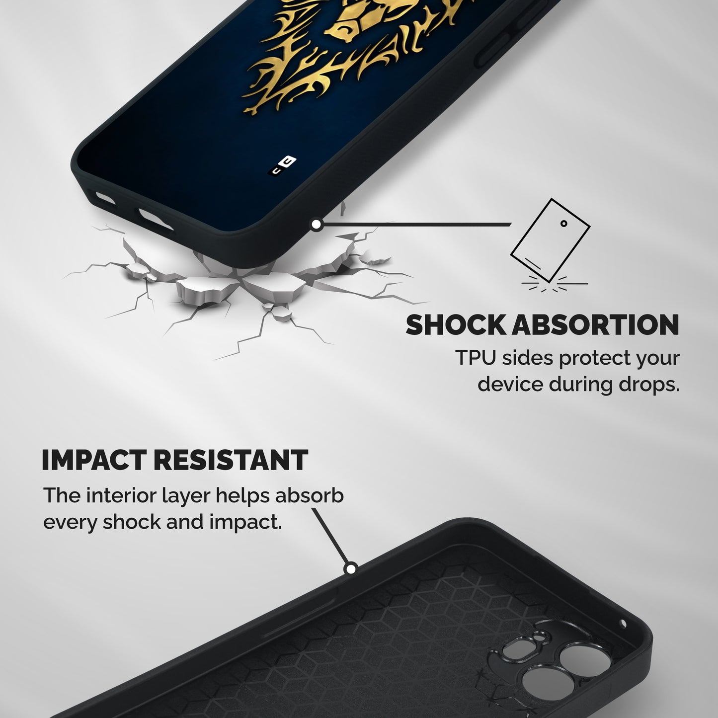 Beautiful Golden Lion Design Shockproof Hybrid Protection (Metal + TPU) Back Case Cover