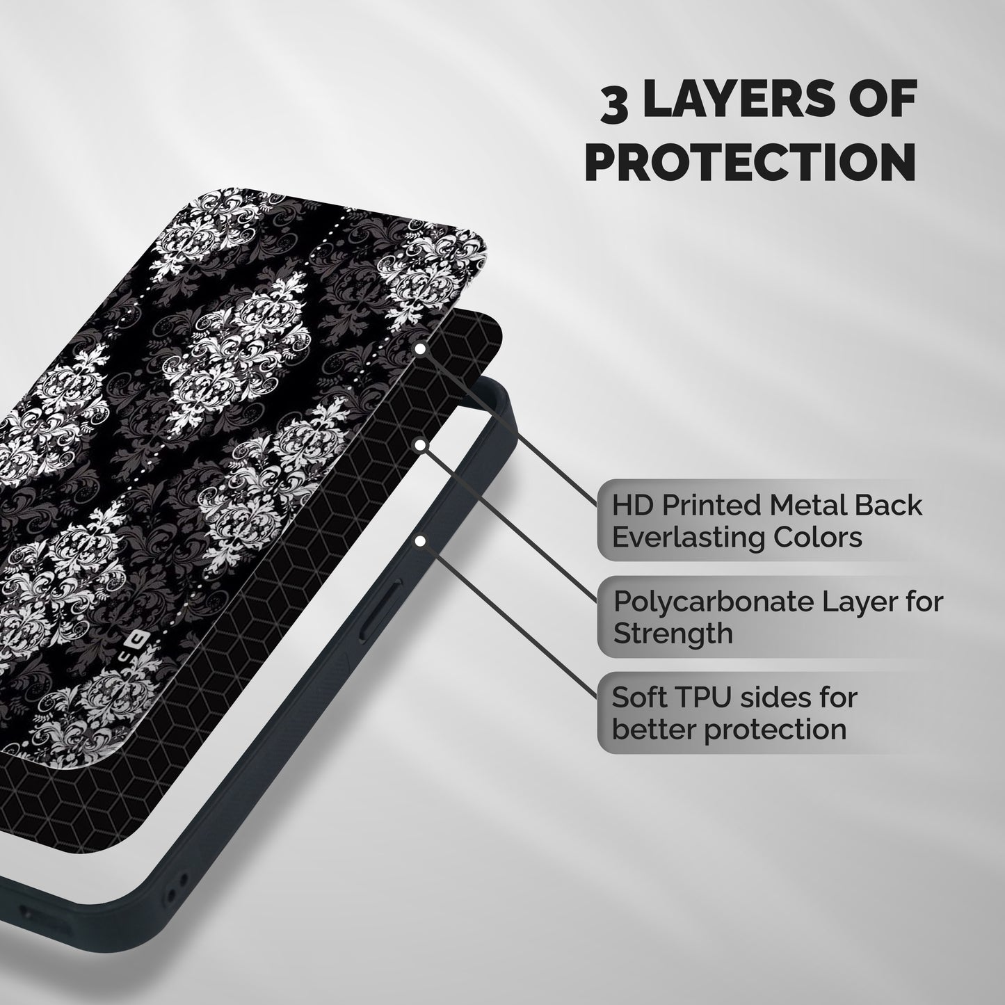 Beautiful Grey Pattern Shockproof Hybrid Protection (Metal + TPU) Back Case Cover