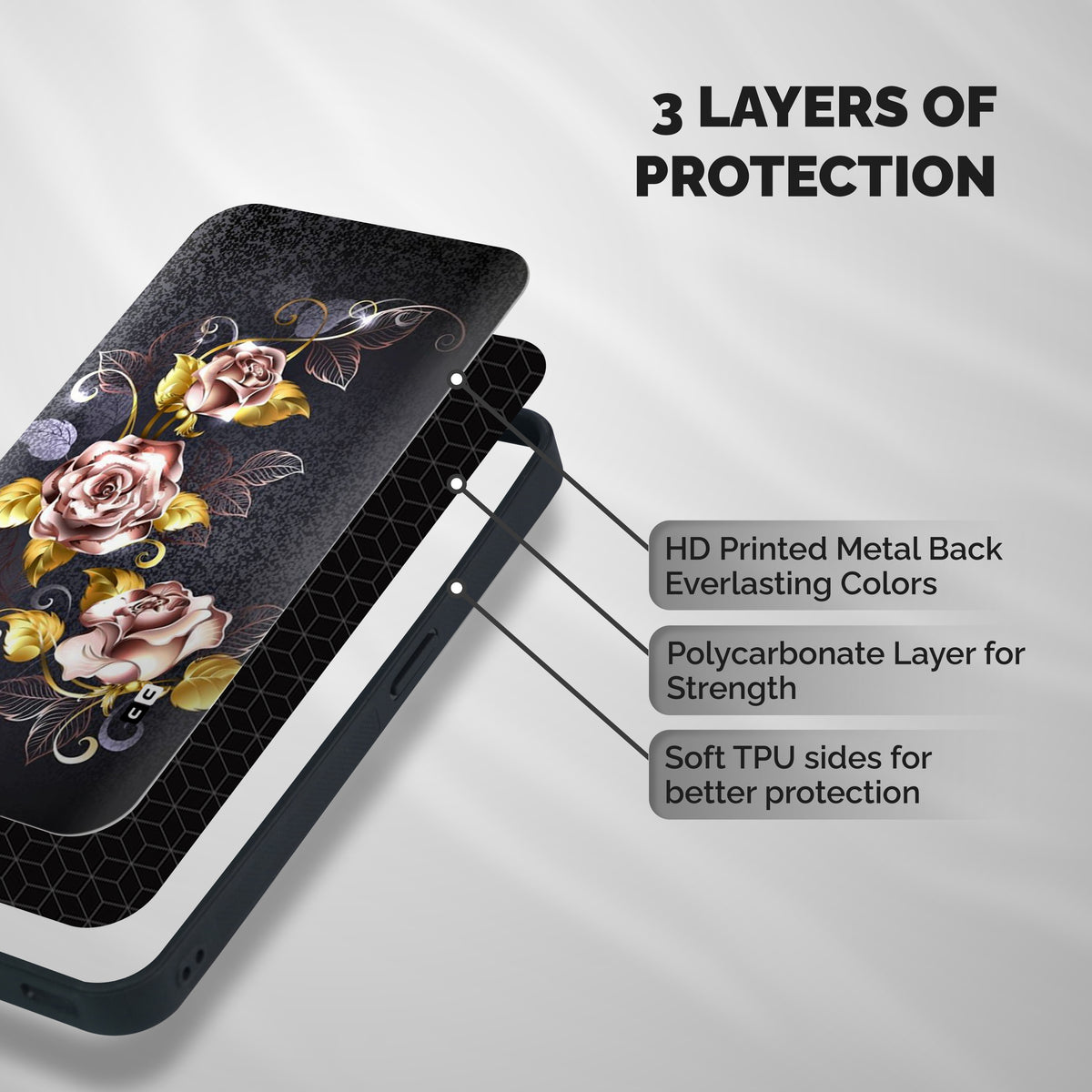 Beautiful Old Floral Design Shockproof Hybrid Protection (Metal + TPU) Back Case Cover