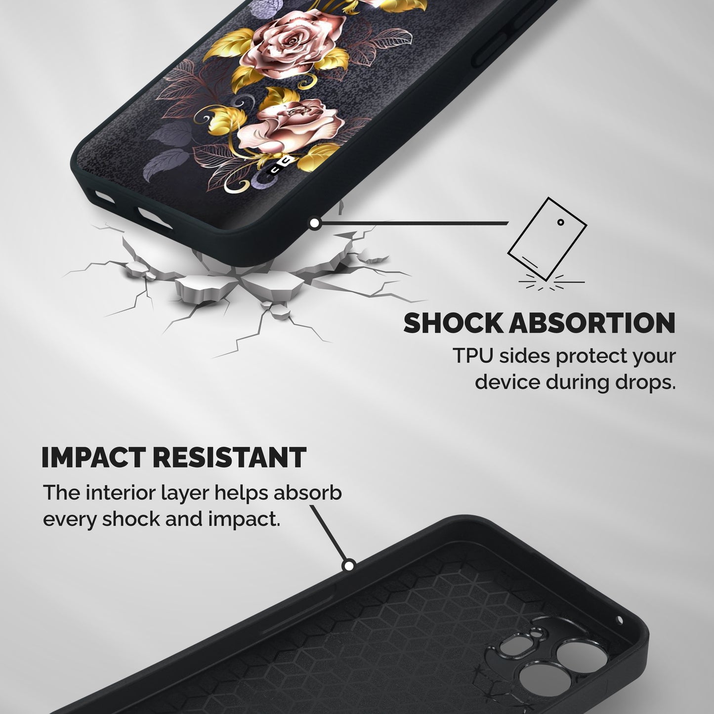 Beautiful Old Floral Design Shockproof Hybrid Protection (Metal + TPU) Back Case Cover