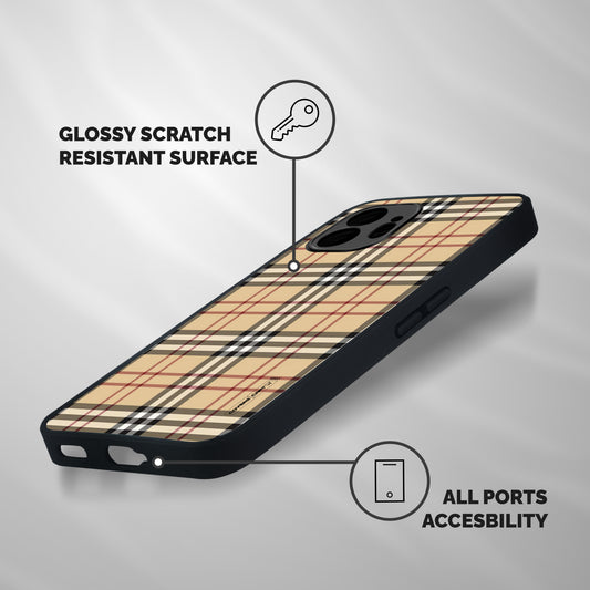 Beige Check Shockproof Hybrid Protection (Metal + TPU) Back Case Cover