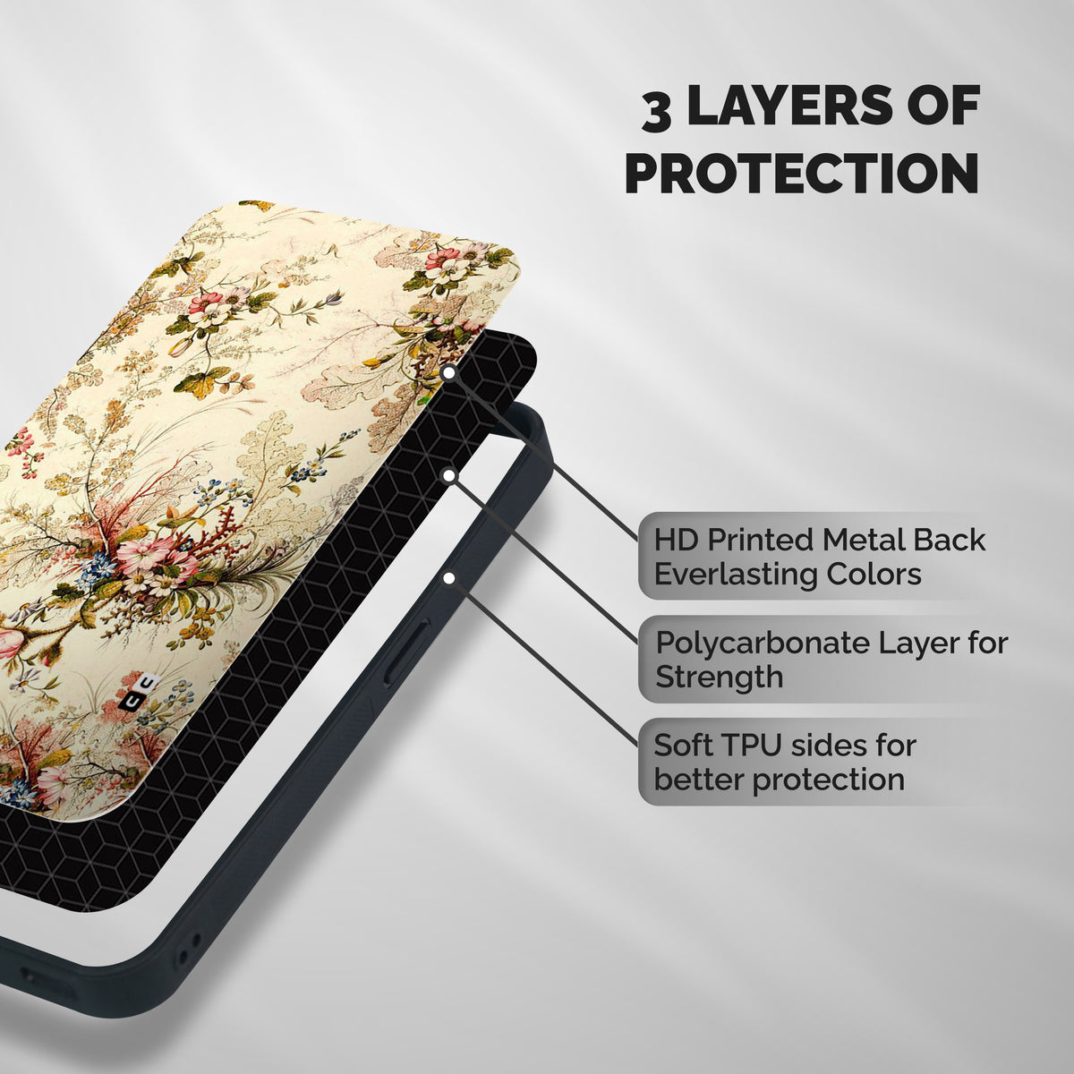 Beige Floral Shockproof Hybrid Protection (Metal + TPU) Back Case Cover