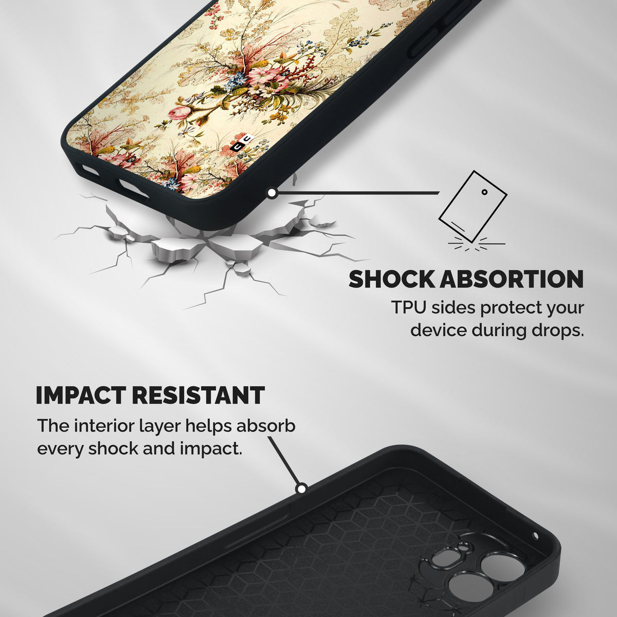 Beige Floral Shockproof Hybrid Protection (Metal + TPU) Back Case Cover
