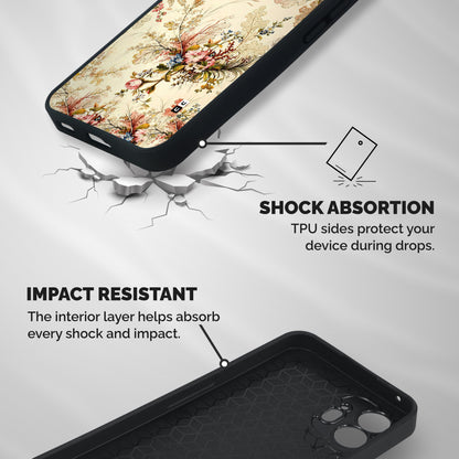 Beige Floral Shockproof Hybrid Protection (Metal + TPU) Back Case Cover