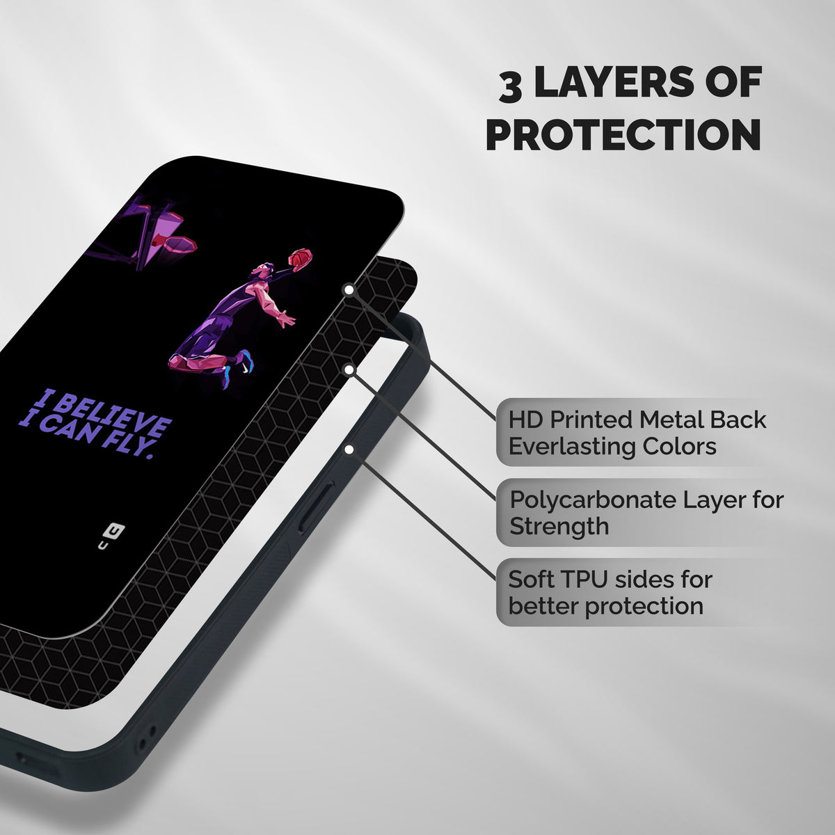Believe And Fly Shockproof Hybrid Protection (Metal + TPU) Back Case Cover