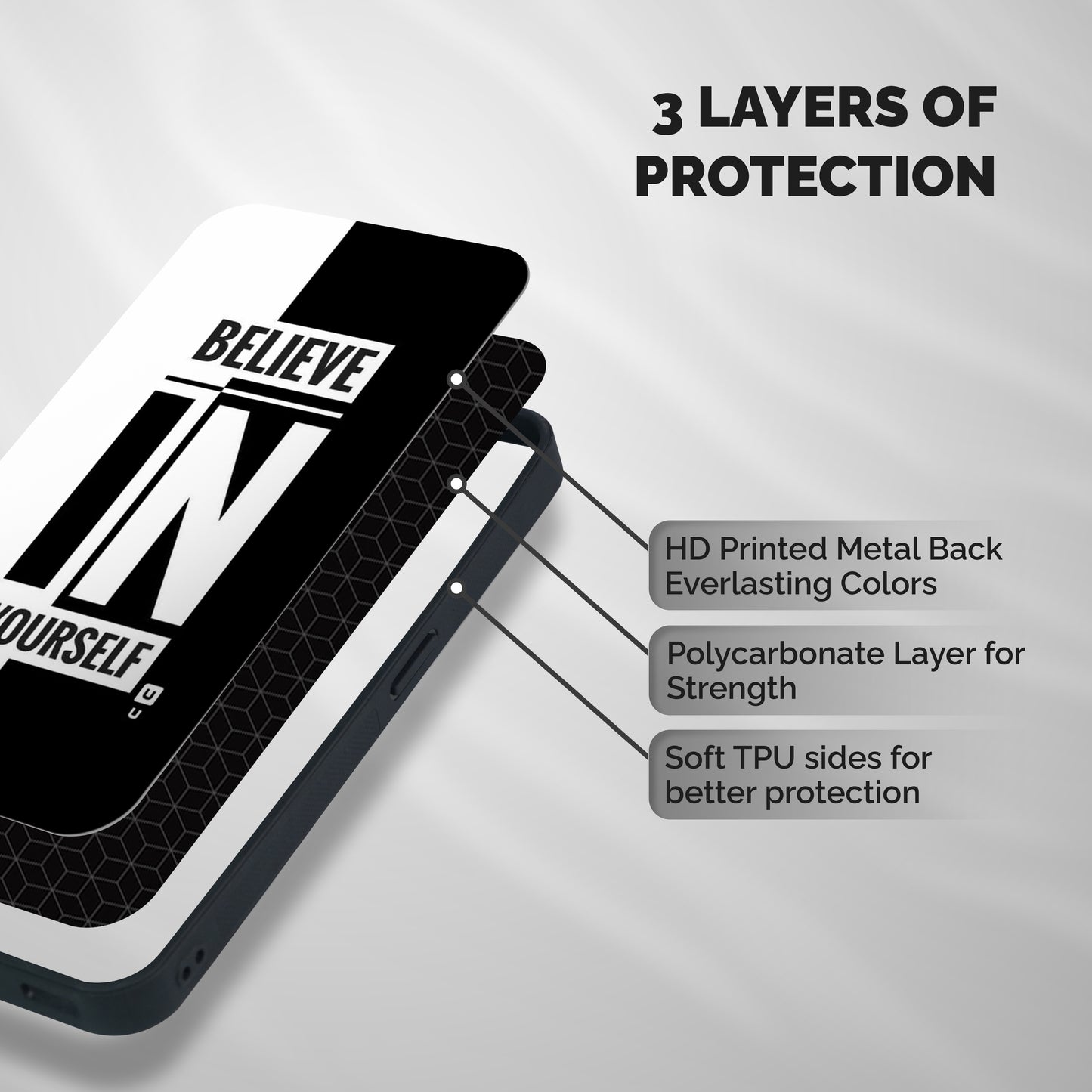 Believe Yourself Black Shockproof Hybrid Protection (Metal + TPU) Back Case Cover