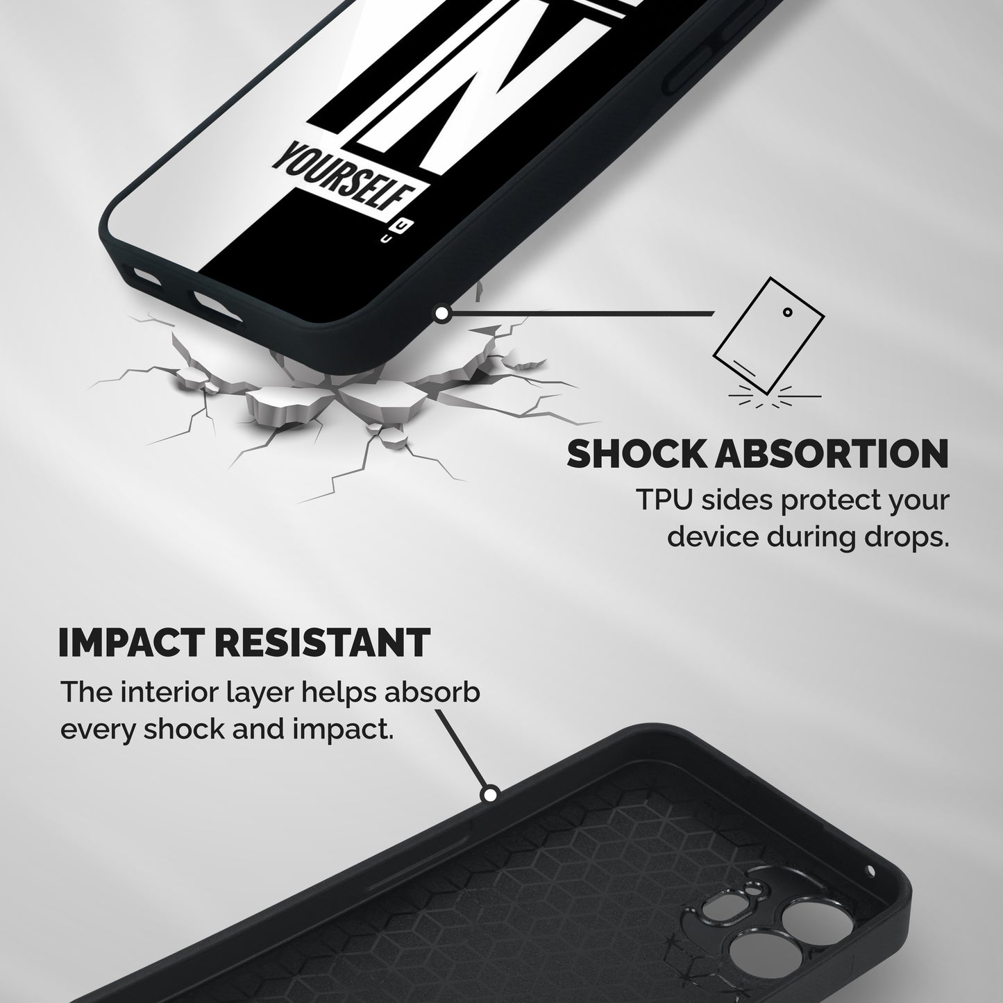 Believe Yourself Black Shockproof Hybrid Protection (Metal + TPU) Back Case Cover