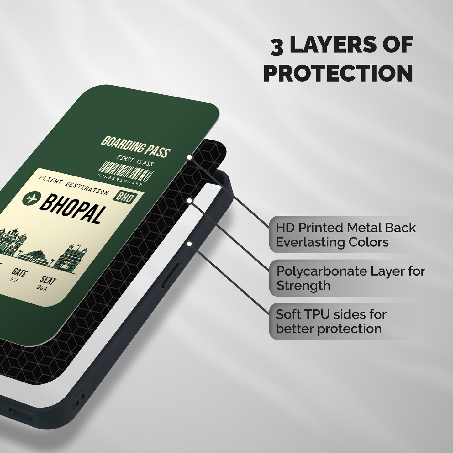 Bhopal Boarding Pass Shockproof Hybrid Protection (Metal + TPU) Back Case Cover