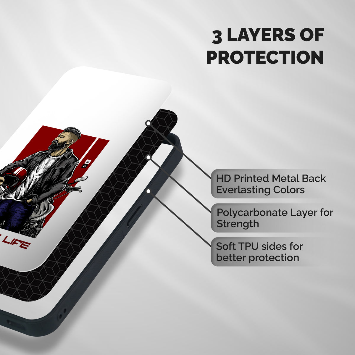 Biker Life Shockproof Hybrid Protection (Metal + TPU) Back Case Cover