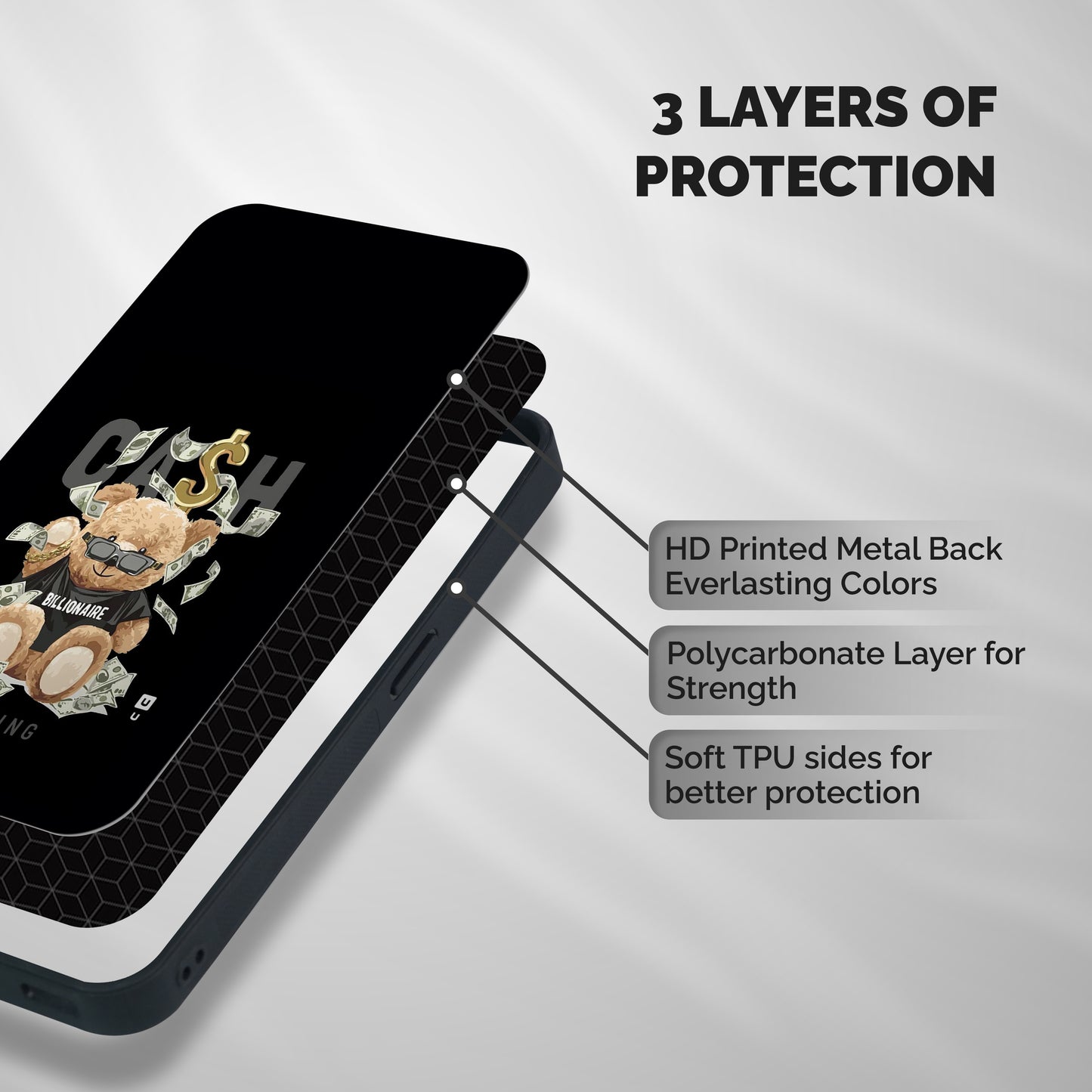 Billionaire Teddy Shockproof Hybrid Protection (Metal + TPU) Back Case Cover