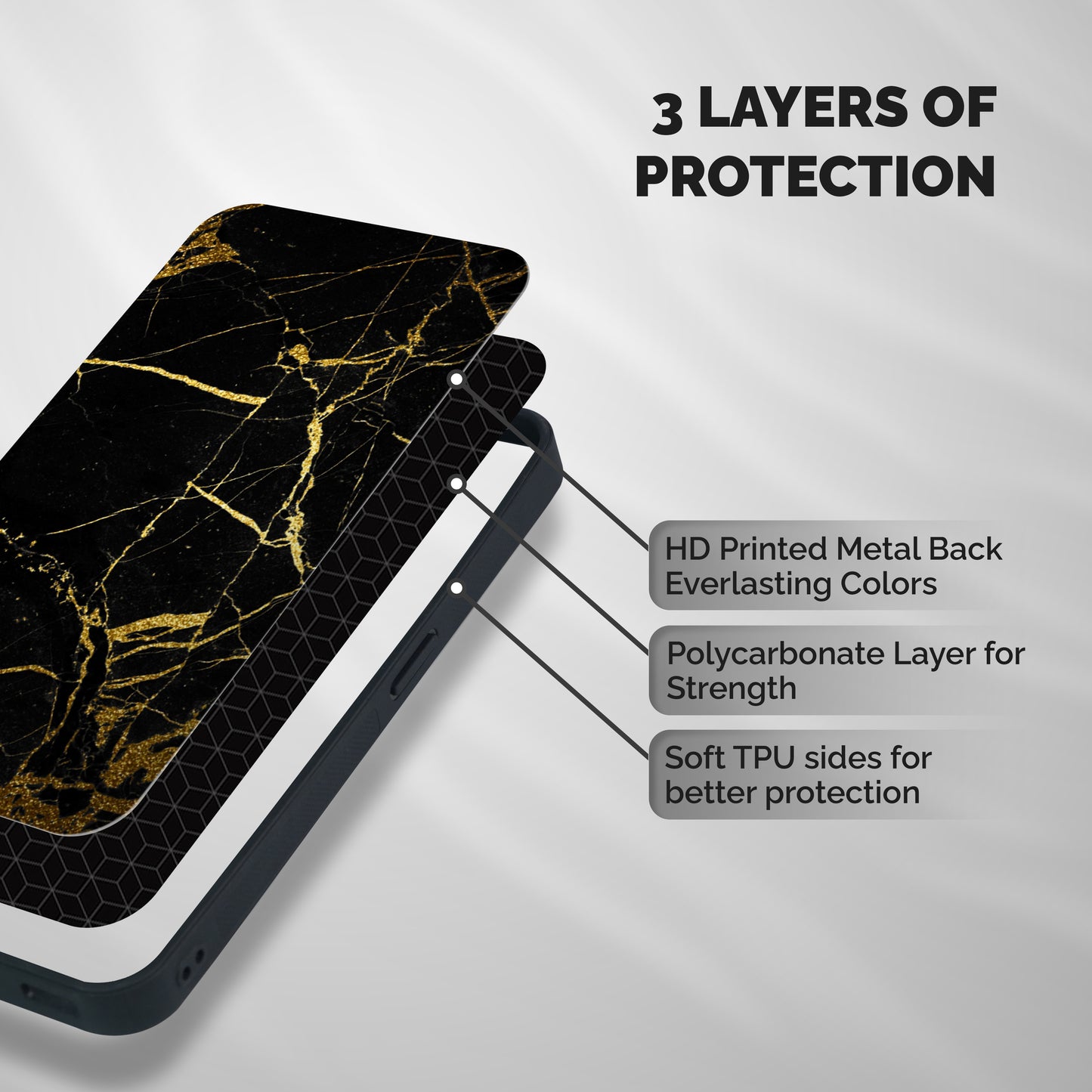 Black And Gold Design Shockproof Hybrid Protection (Metal + TPU) Back Case Cover