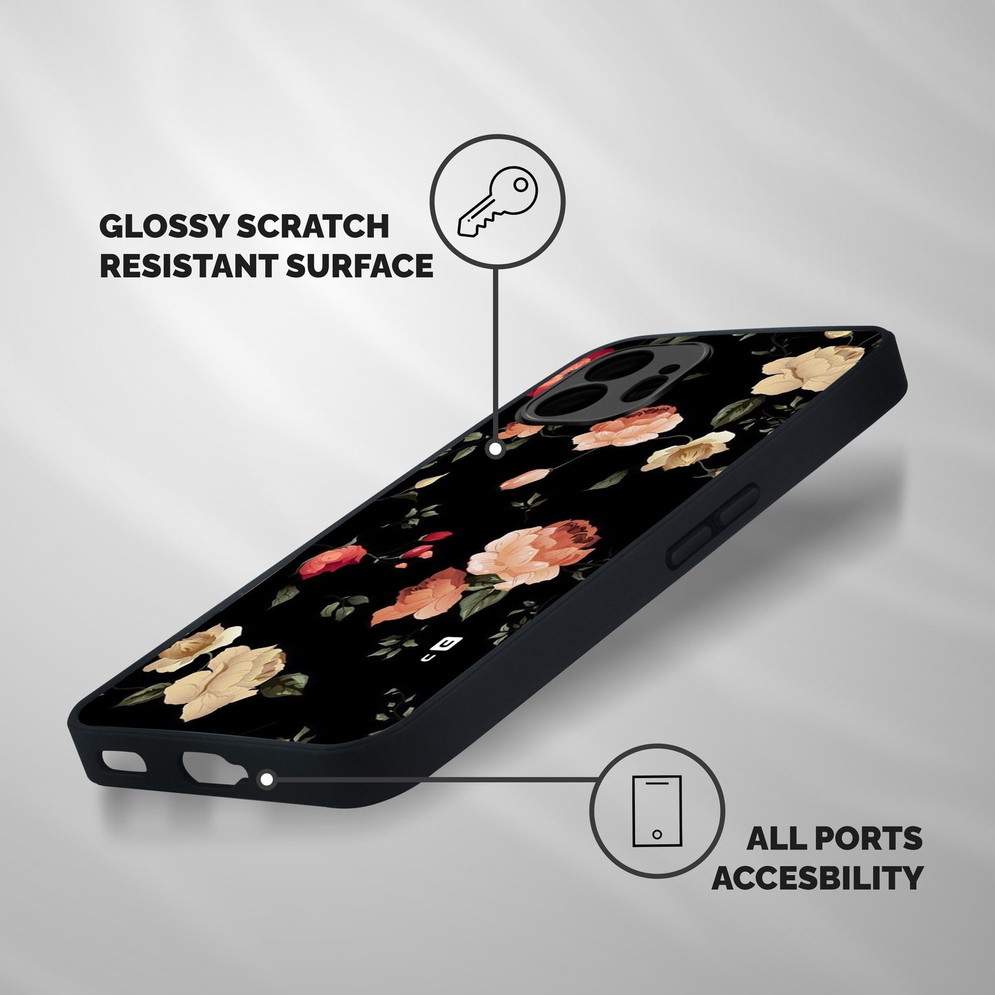 Black Artistic Floral Shockproof Hybrid Protection (Metal + TPU) Back Case Cover