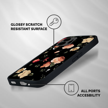 Black Artistic Floral Shockproof Hybrid Protection (Metal + TPU) Back Case Cover