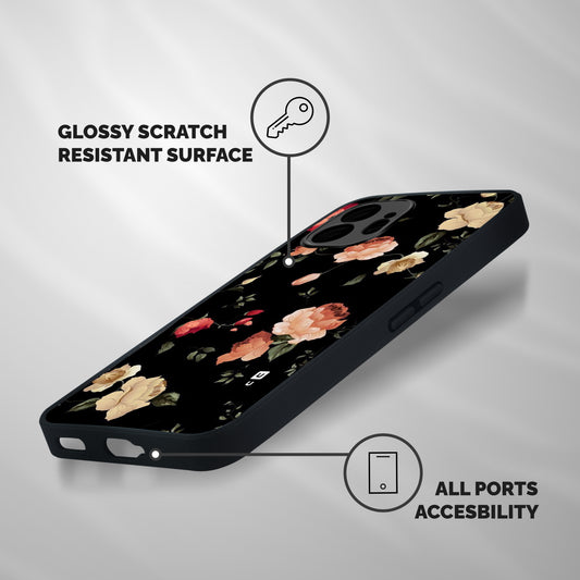 Black Artistic Floral Shockproof Hybrid Protection (Metal + TPU) Back Case Cover