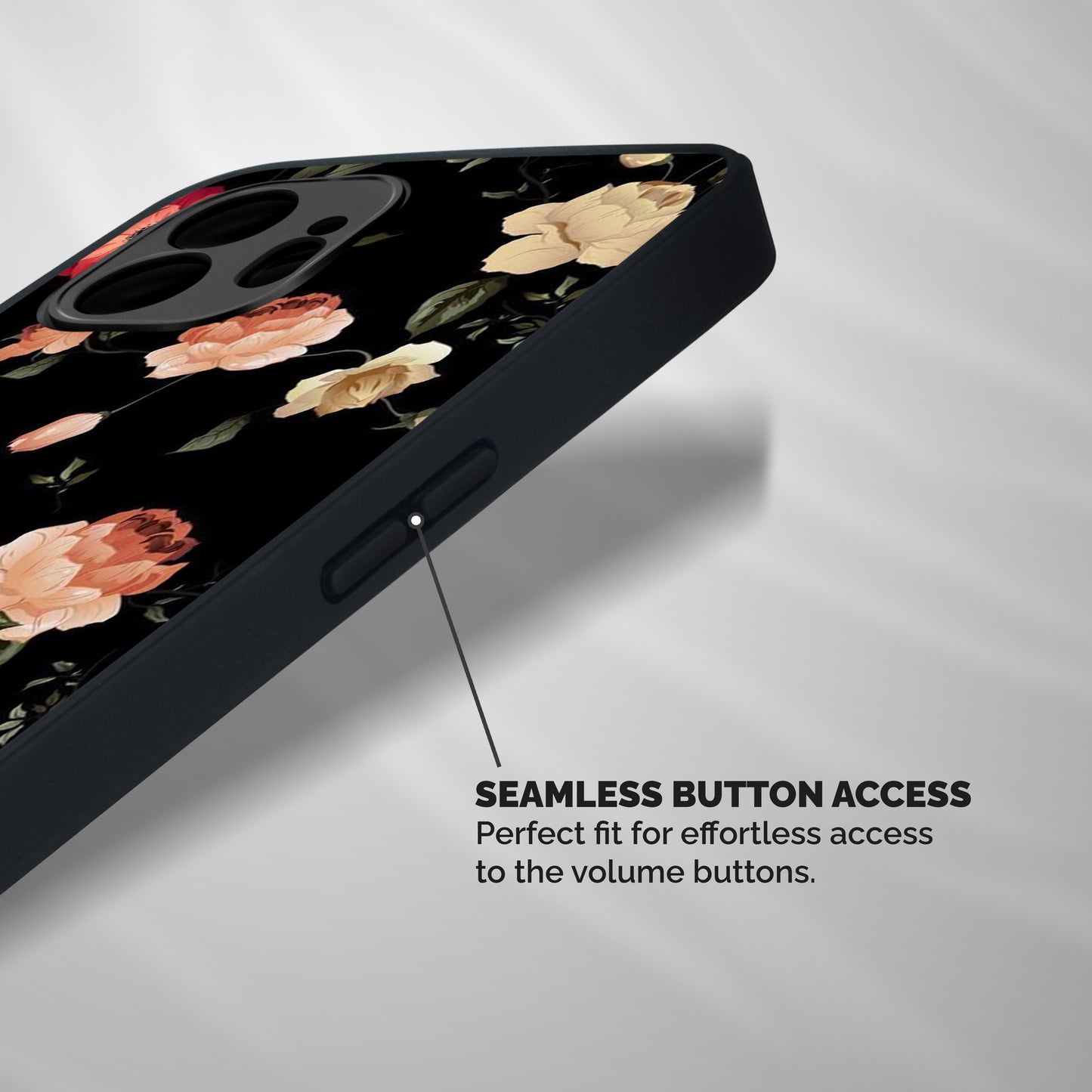 Black Artistic Floral Shockproof Hybrid Protection (Metal + TPU) Back Case Cover