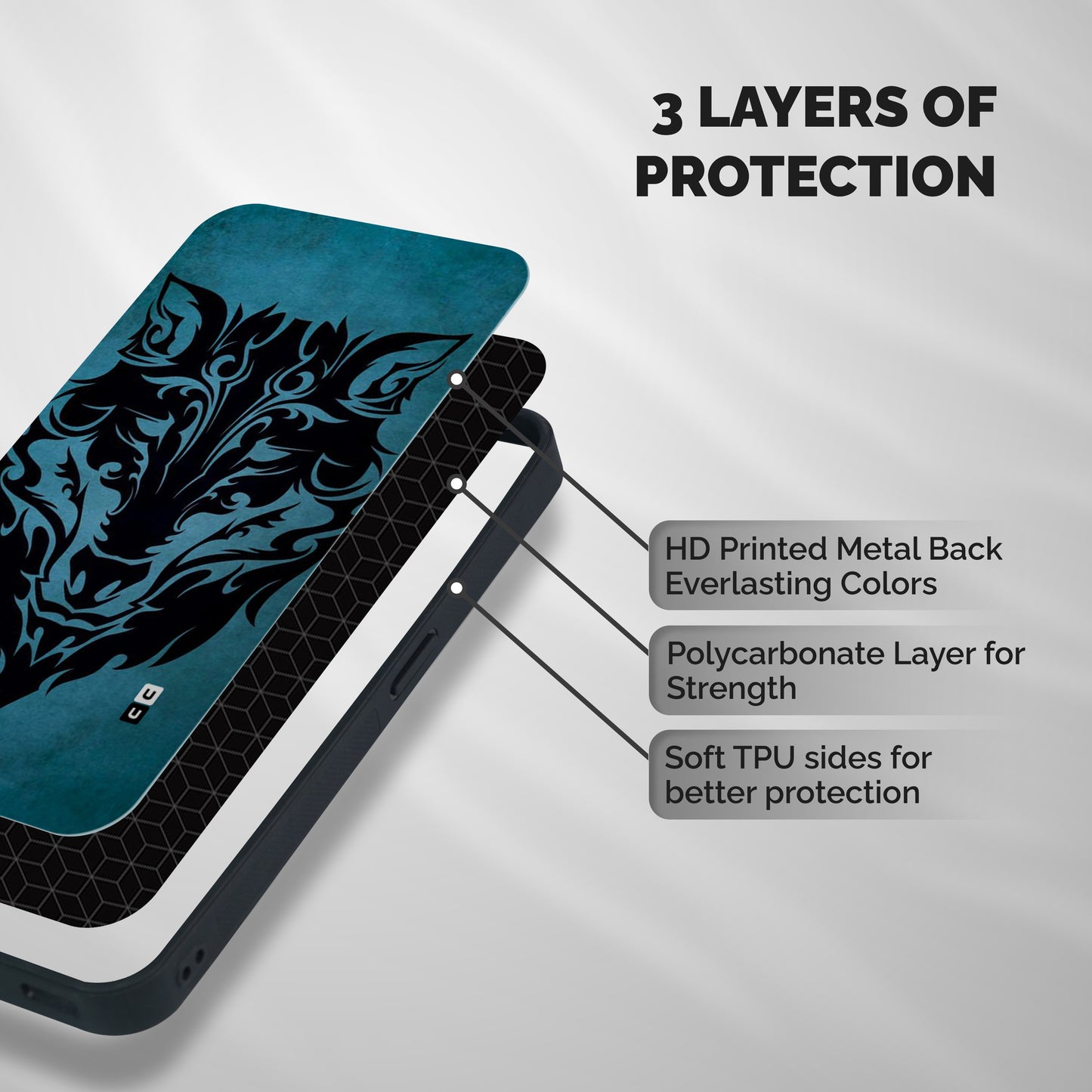 Black Artistic Wolf Shockproof Hybrid Protection (Metal + TPU) Back Case Cover