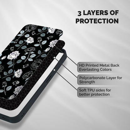 Black Artsy Bloom Shockproof Hybrid Protection (Metal + TPU) Back Case Cover