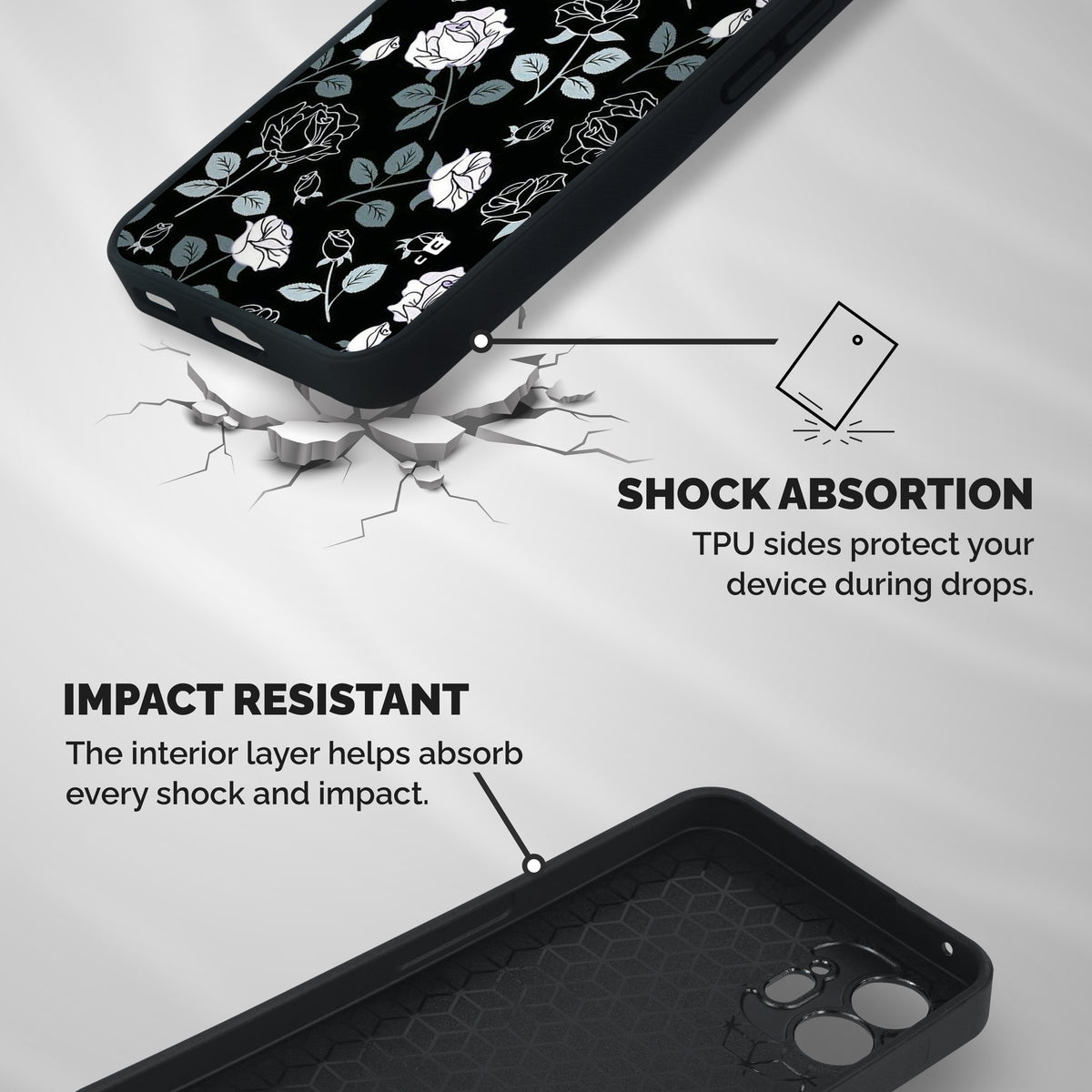 Black Artsy Bloom Shockproof Hybrid Protection (Metal + TPU) Back Case Cover