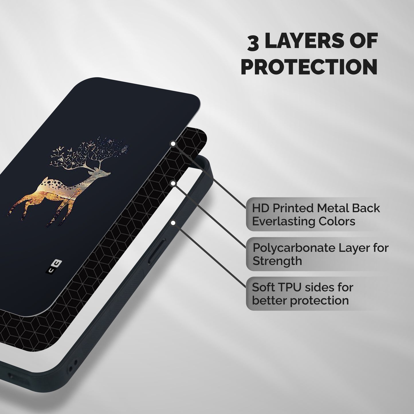 Black Deer Shockproof Hybrid Protection (Metal + TPU) Back Case Cover