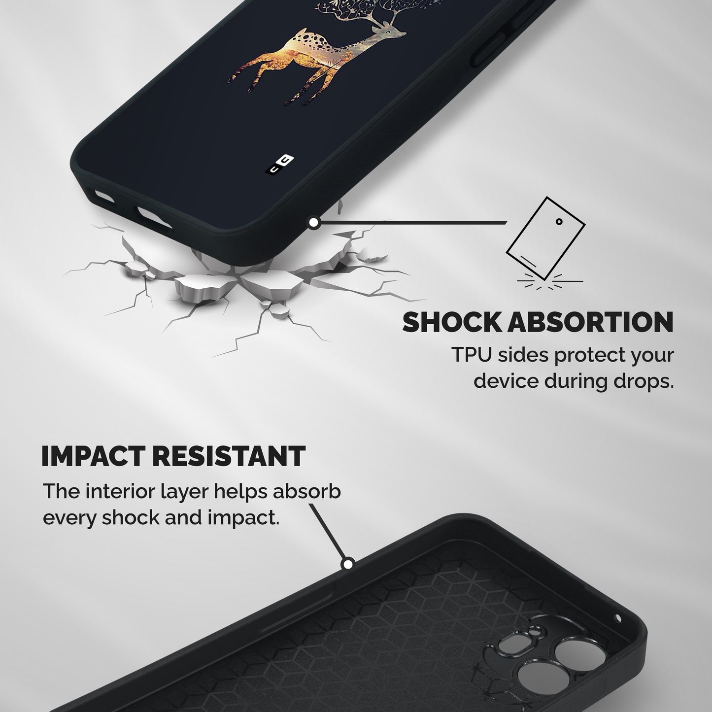 Black Deer Shockproof Hybrid Protection (Metal + TPU) Back Case Cover