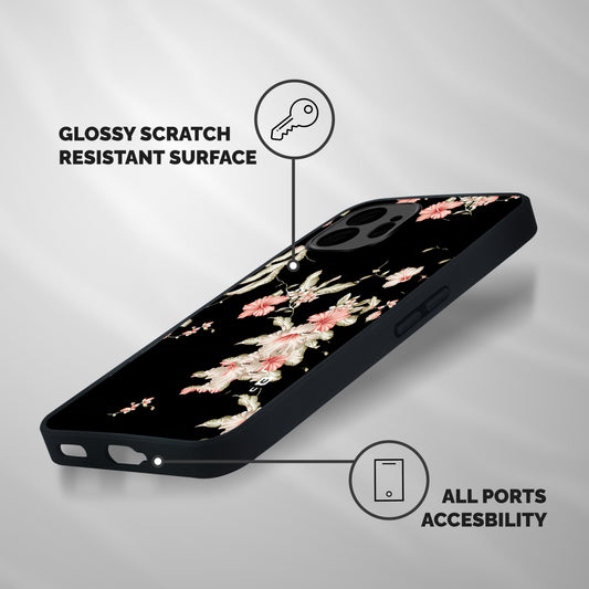 Black Floral Shockproof Hybrid Protection (Metal + TPU) Back Case Cover