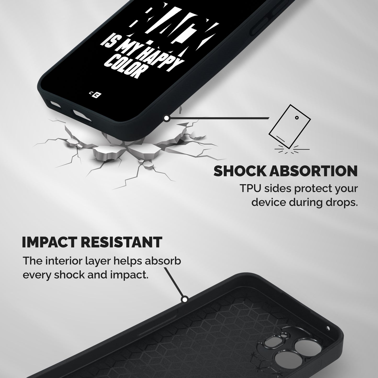 Black My Happy Color Shockproof Hybrid Protection (Metal + TPU) Back Case Cover