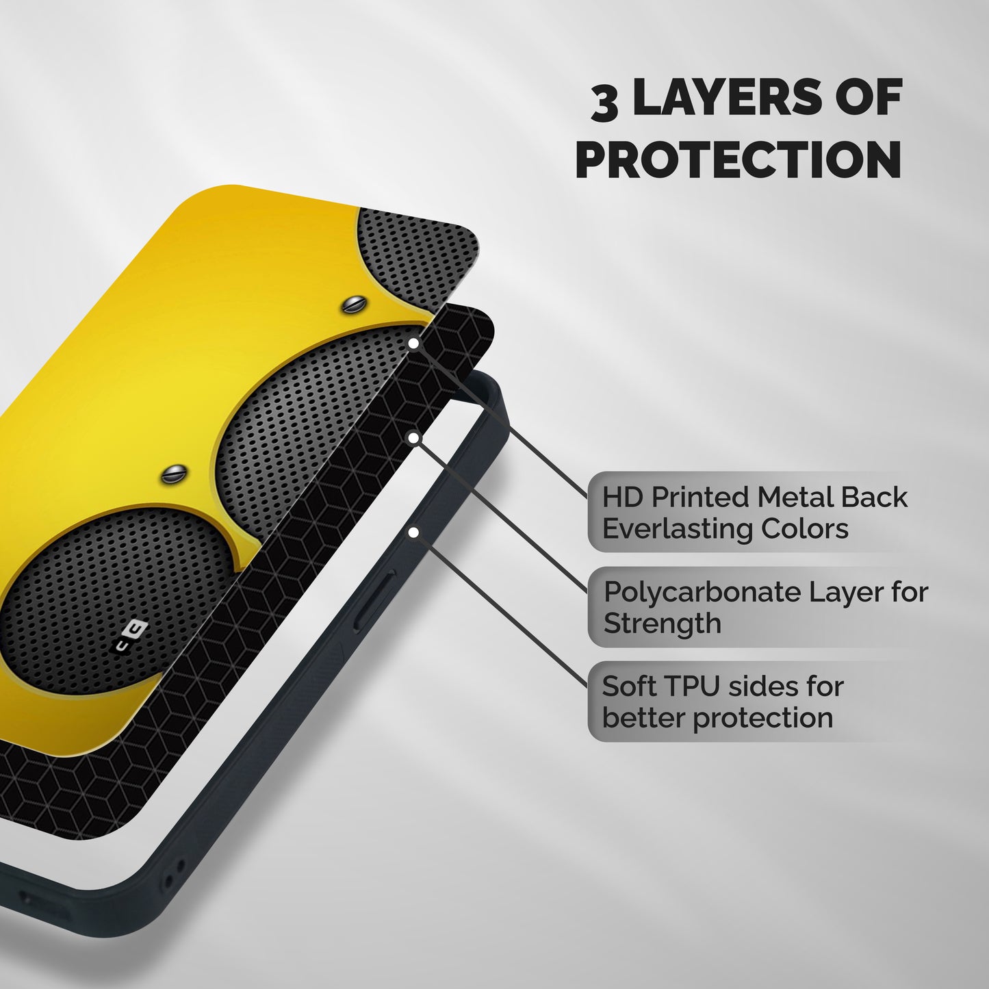 Black Net Yellow Shockproof Hybrid Protection (Metal + TPU) Back Case Cover