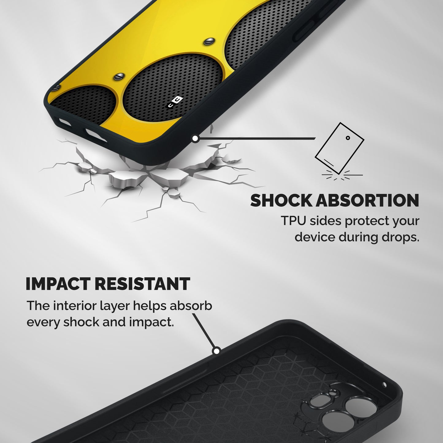 Black Net Yellow Shockproof Hybrid Protection (Metal + TPU) Back Case Cover