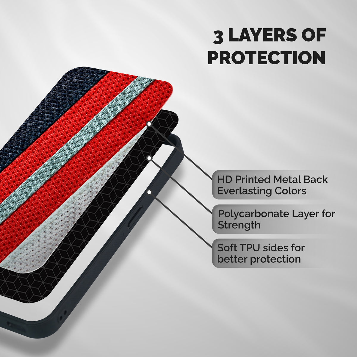 Black Red Grey Stripes Shockproof Hybrid Protection (Metal + TPU) Back Case Cover