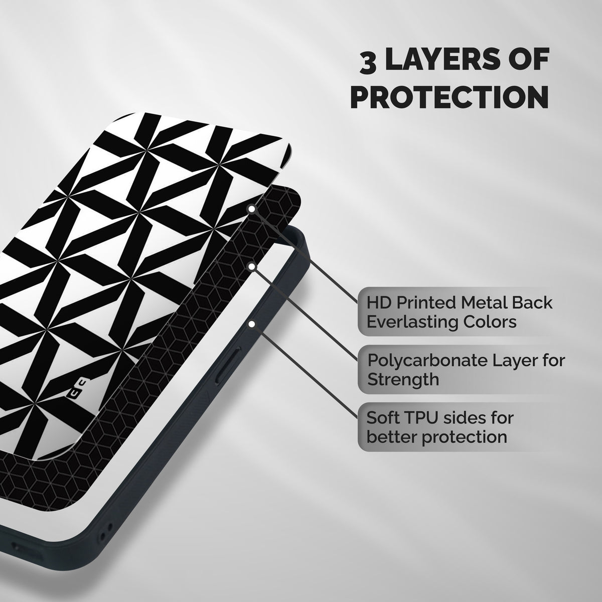 Black White Fan Design Shockproof Hybrid Protection (Metal + TPU) Back Case Cover